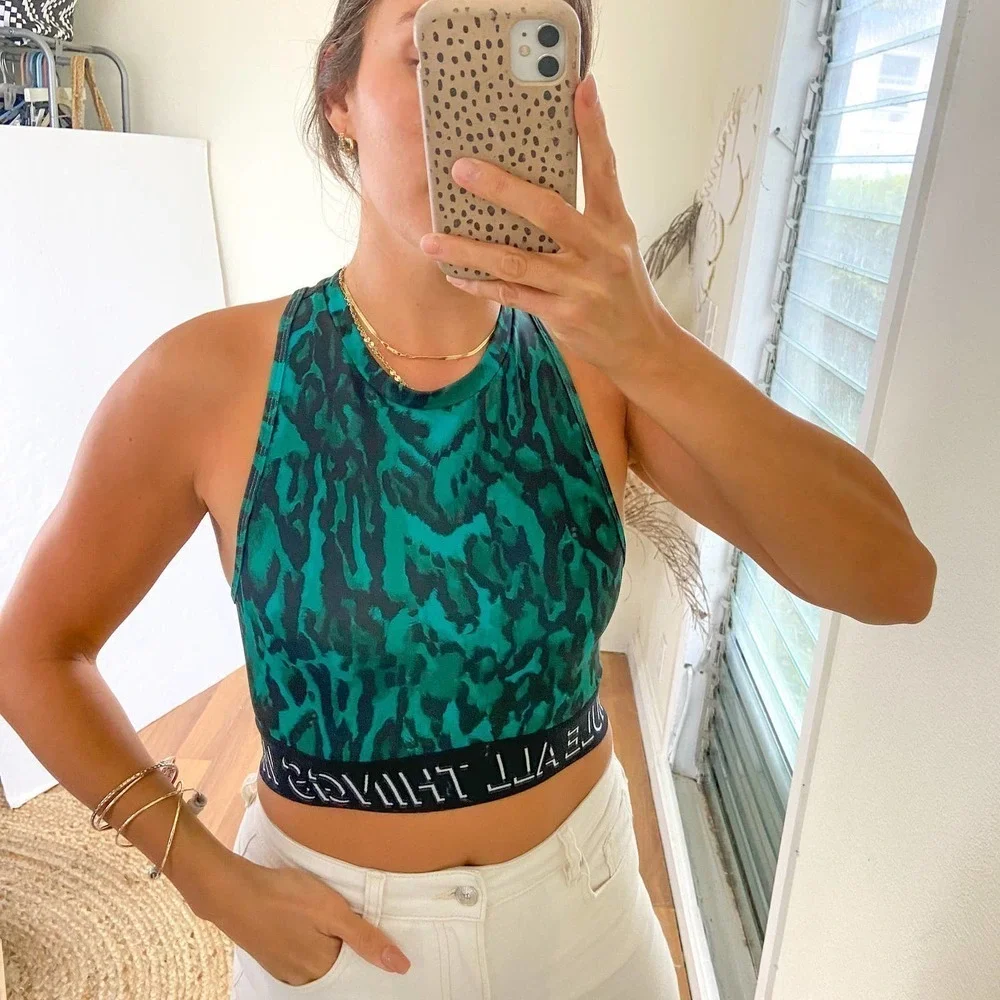 Pam & Gala Green Animal Print Sports Bra Size Small